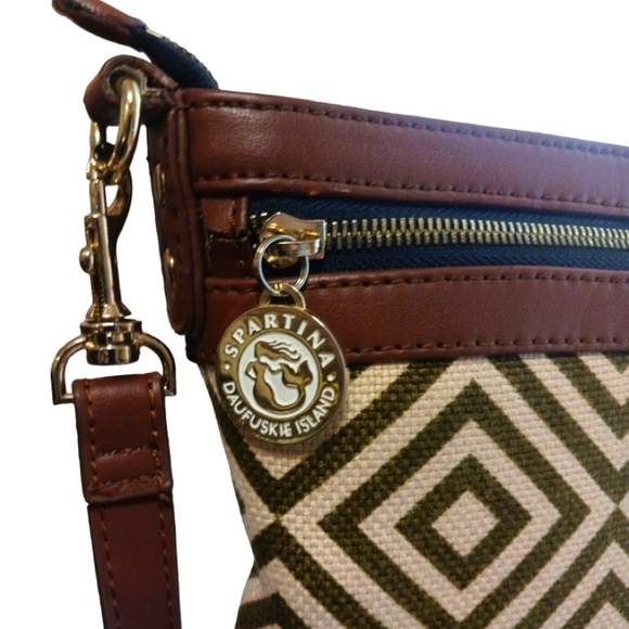 Spartina 449 Crossbody Bag Leather and Linen Shoulder Bag - Picture 4 of 12